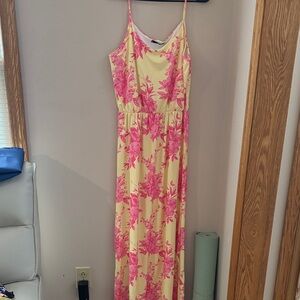 Floral Pink and Yellow Maxi Dress